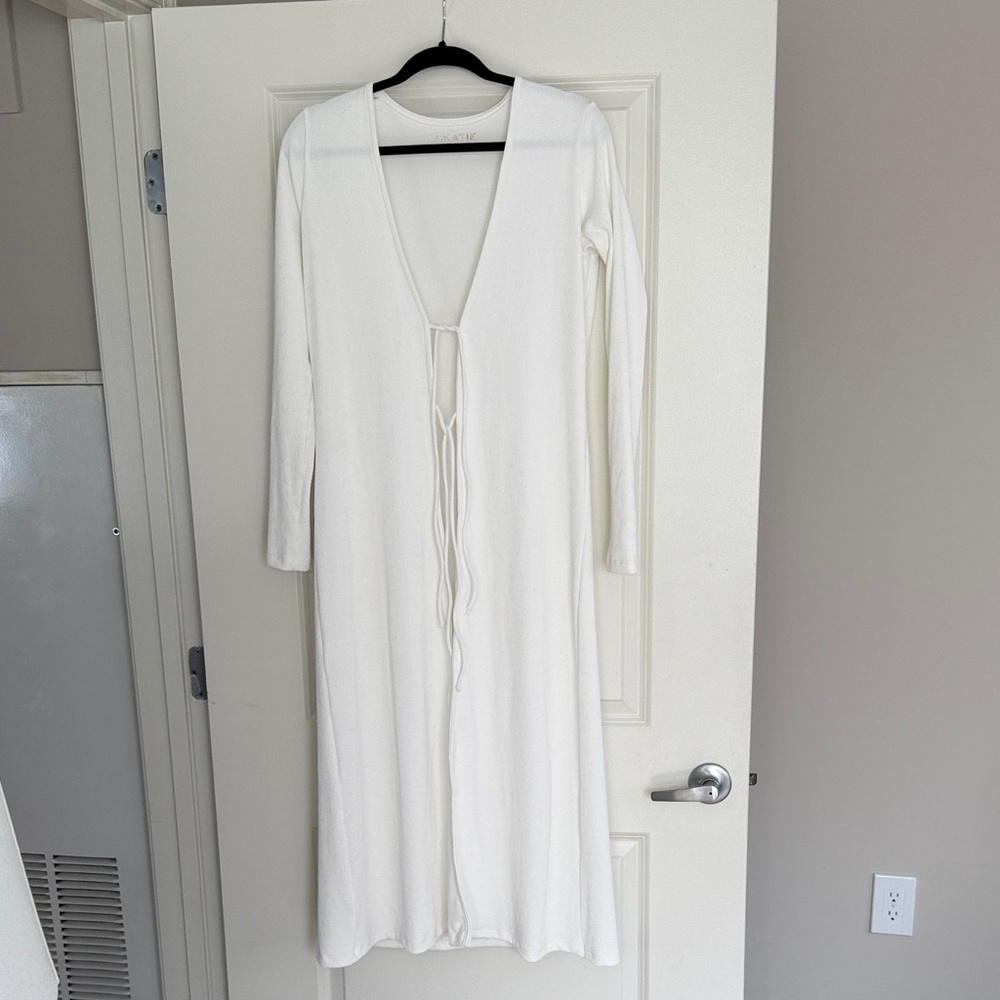 Skatie White Ribbed Top swim Cover Up or Long Cardigan
